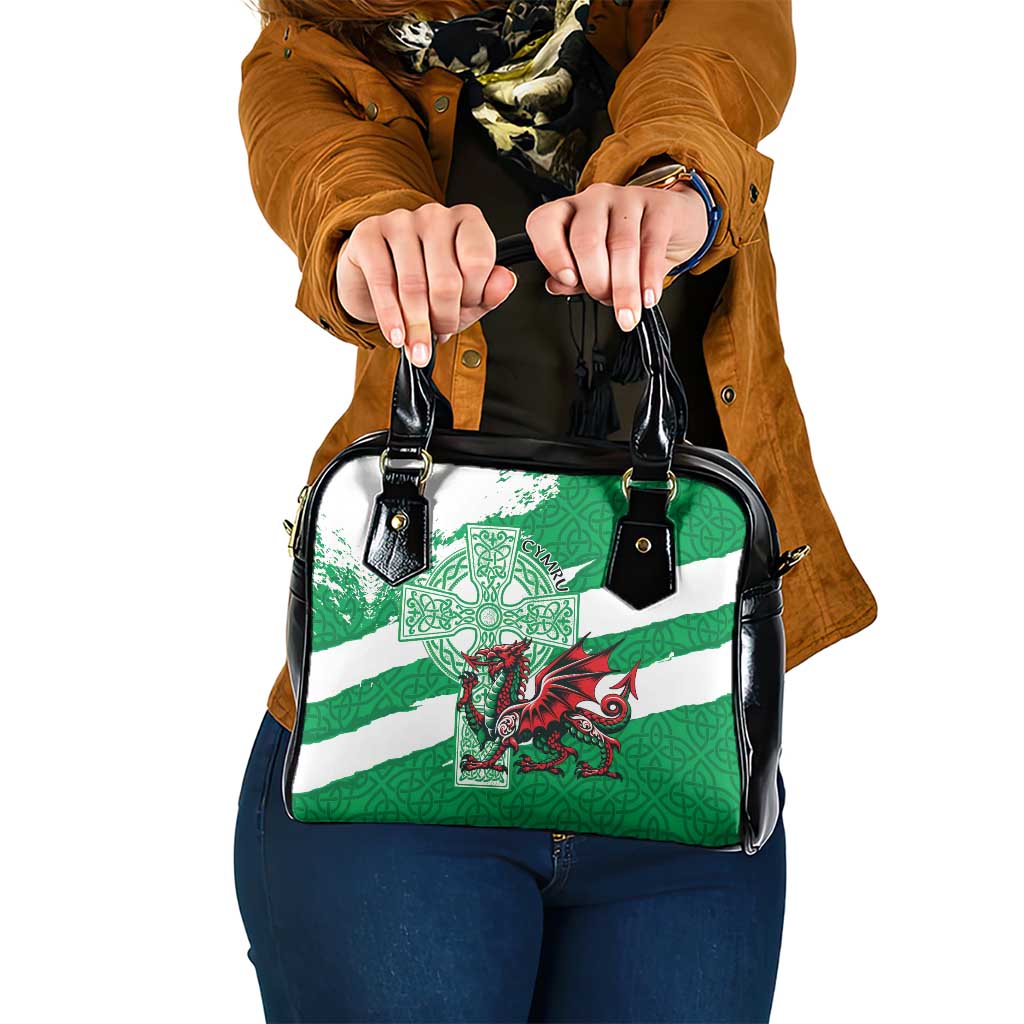 Wales Celtic Cross Shoulder Handbag Cymru Am Byth Green Version LT18