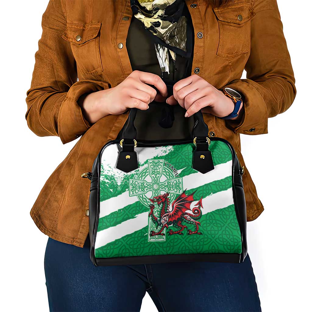 Wales Celtic Cross Shoulder Handbag Cymru Am Byth Green Version LT18