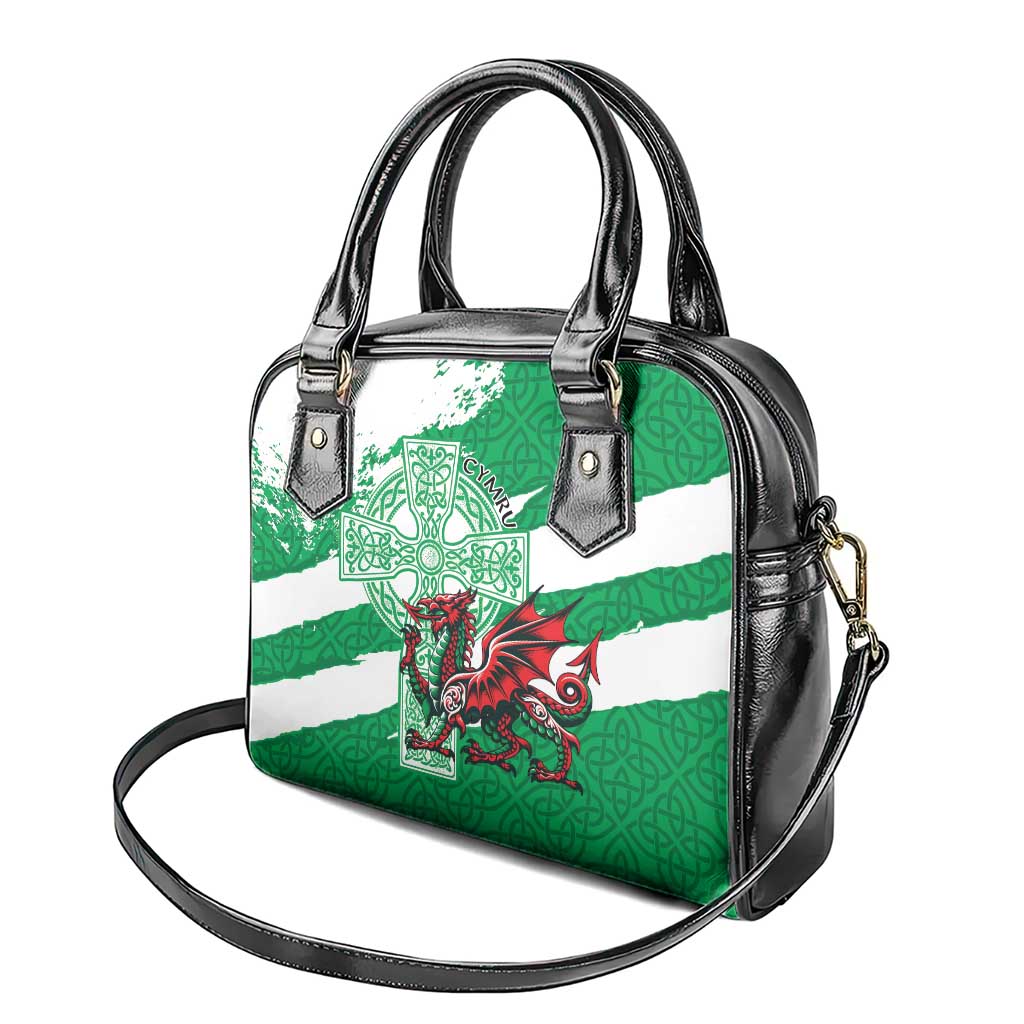 Wales Celtic Cross Shoulder Handbag Cymru Am Byth Green Version LT18