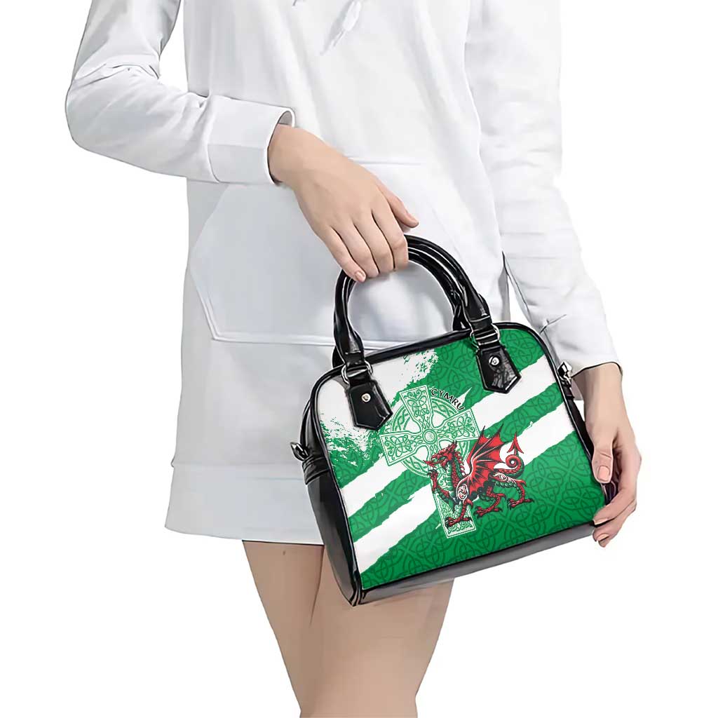 Wales Celtic Cross Shoulder Handbag Cymru Am Byth Green Version LT18
