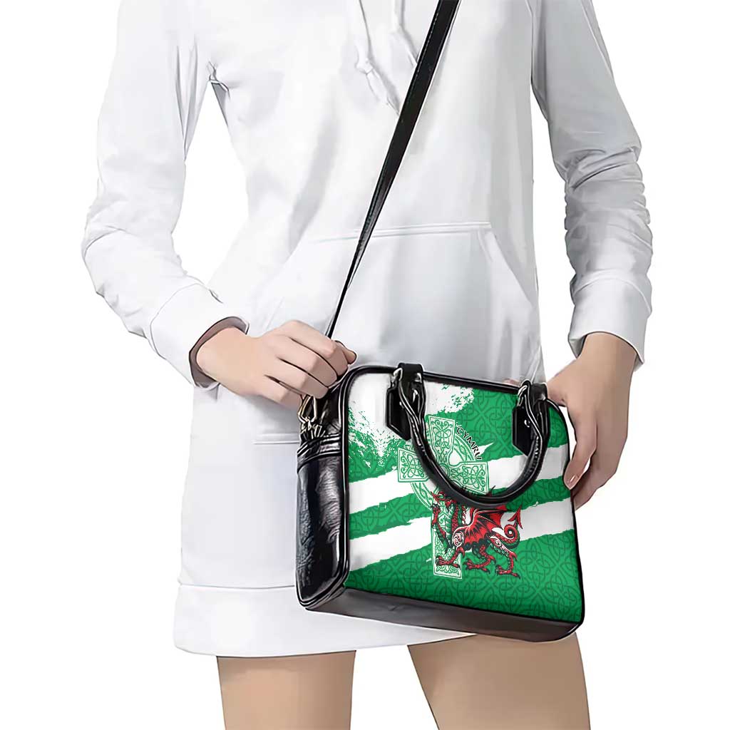 Wales Celtic Cross Shoulder Handbag Cymru Am Byth Green Version LT18
