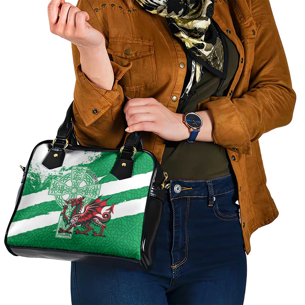 Wales Celtic Cross Shoulder Handbag Cymru Am Byth Green Version LT18