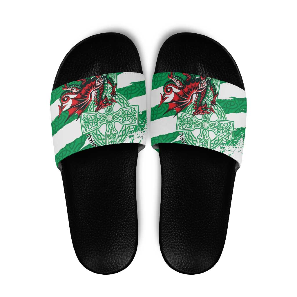 Wales Celtic Cross Slide Sandals Cymru Am Byth Green Version LT18