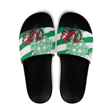 Wales Celtic Cross Slide Sandals Cymru Am Byth Green Version LT18