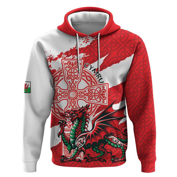 Wales Celtic Cross Hoodie Cymru Am Byth Red Version LT18