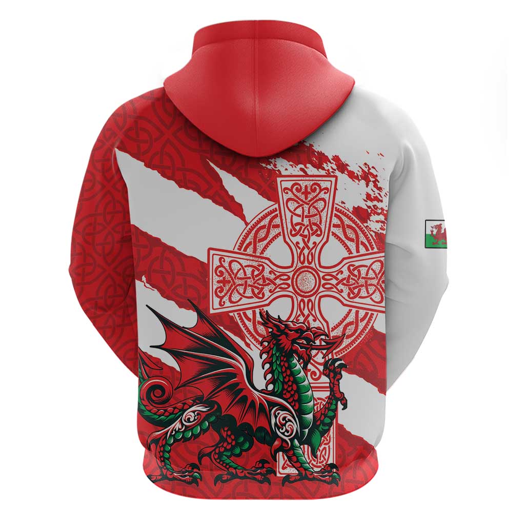 Wales Celtic Cross Hoodie Cymru Am Byth Red Version LT18