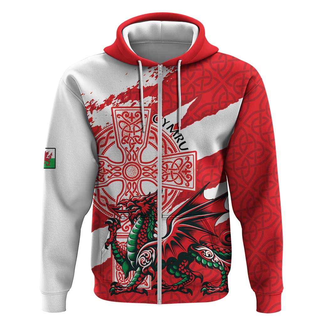 Wales Celtic Cross Hoodie Cymru Am Byth Red Version LT18