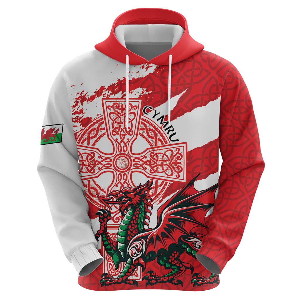 Wales Celtic Cross Hoodie Cymru Am Byth Red Version LT18