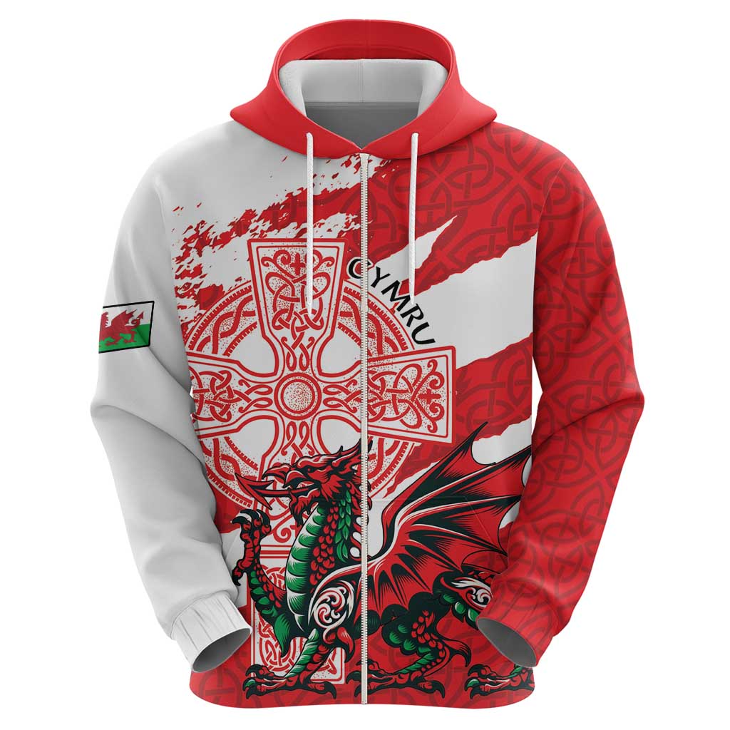 Wales Celtic Cross Hoodie Cymru Am Byth Red Version LT18