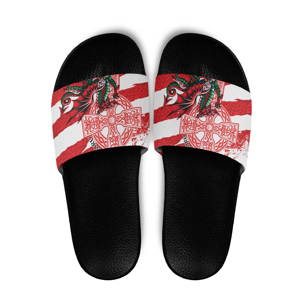 Wales Celtic Cross Slide Sandals Cymru Am Byth Red Version LT18