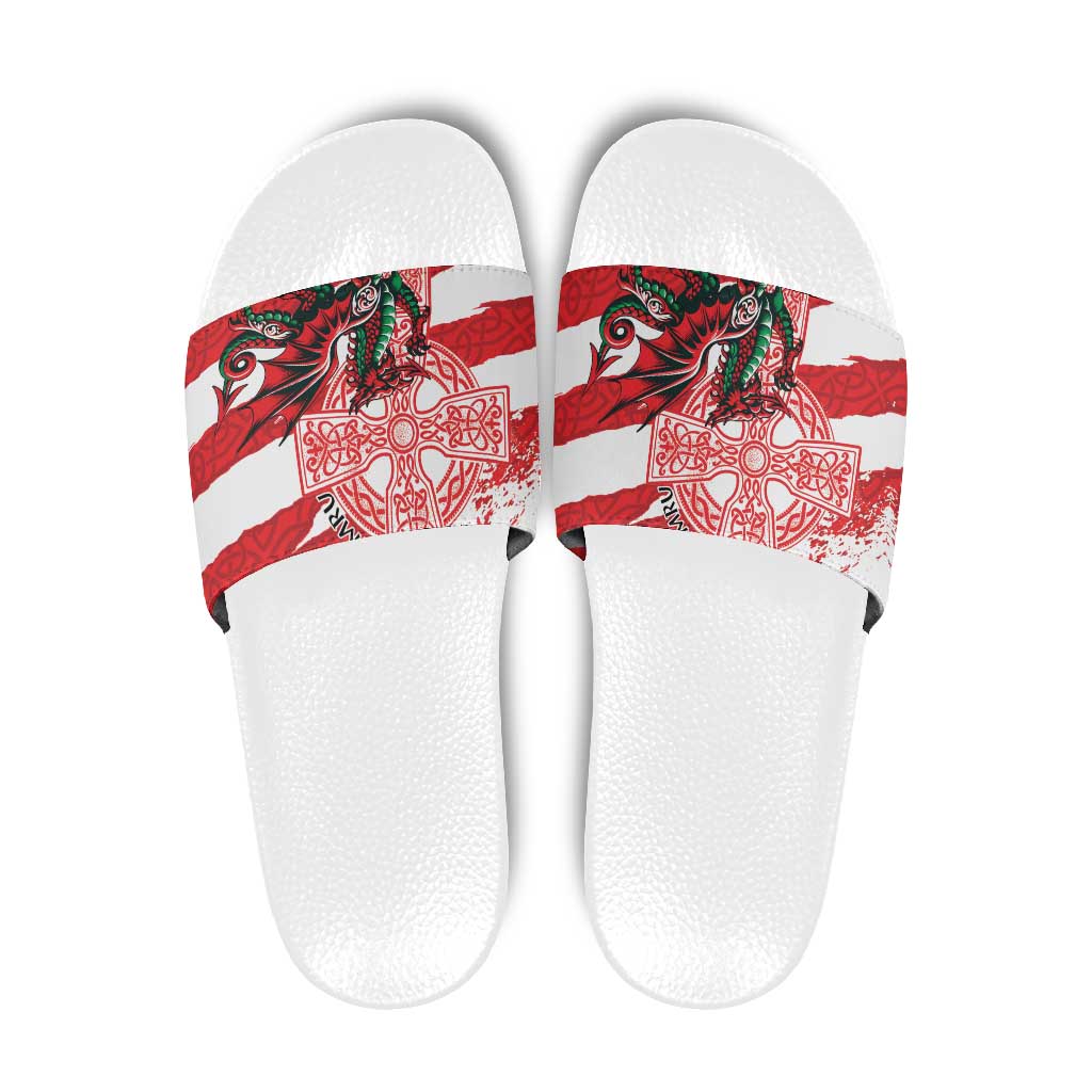Wales Celtic Cross Slide Sandals Cymru Am Byth Red Version LT18