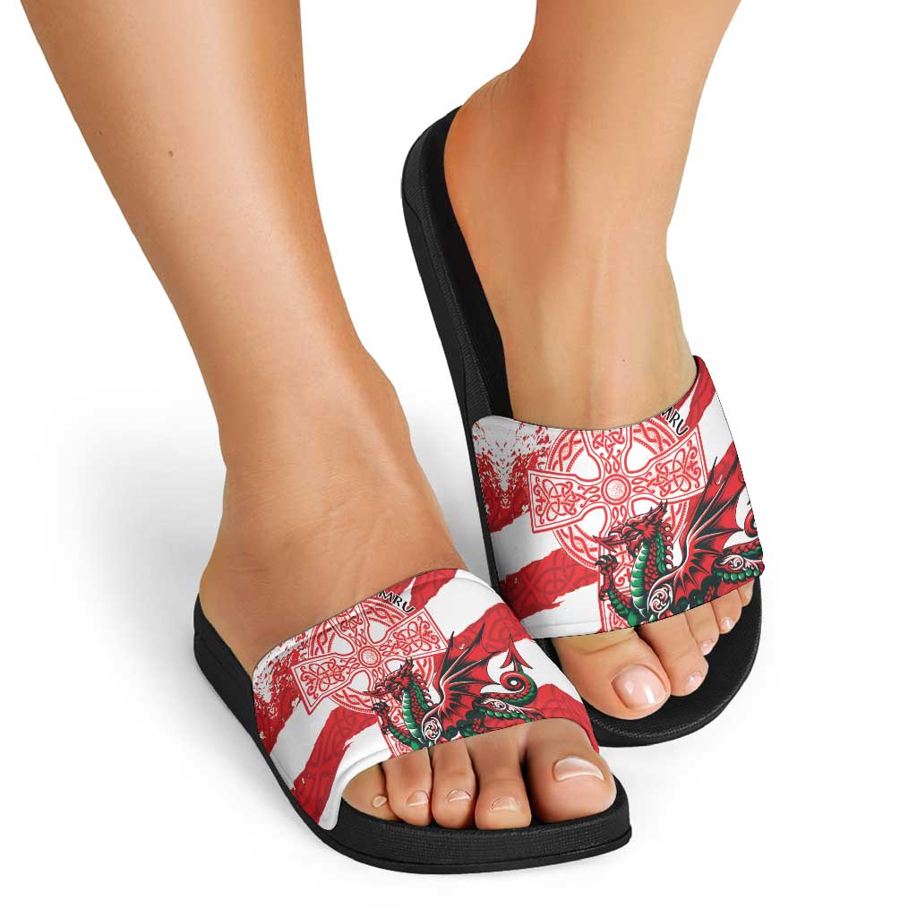 Wales Celtic Cross Slide Sandals Cymru Am Byth Red Version LT18