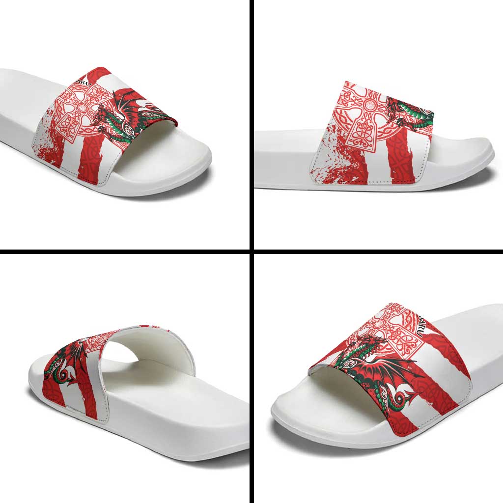 Wales Celtic Cross Slide Sandals Cymru Am Byth Red Version LT18