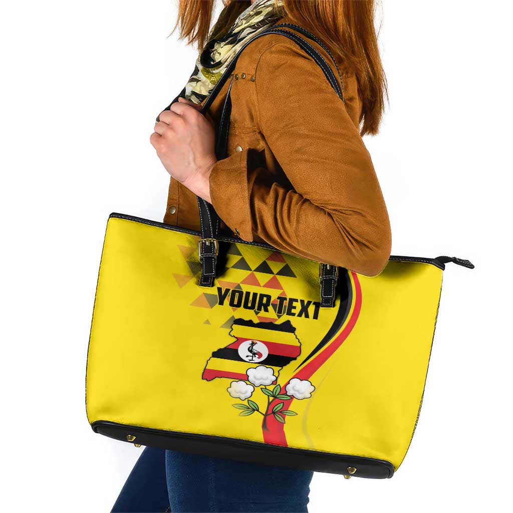 Personalized Uganda Independence Day Leather Tote Bag Grey Crowned Crane Bird LT18