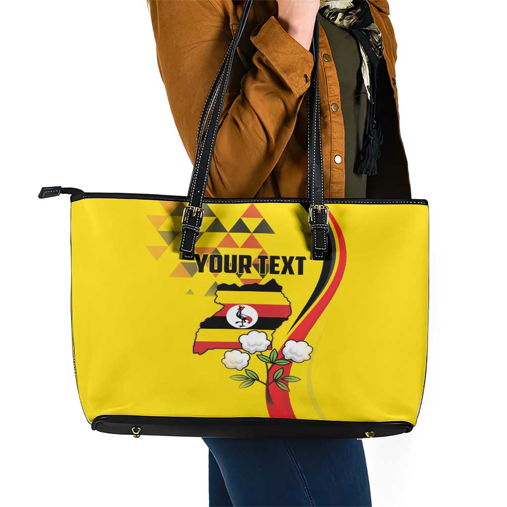 Personalized Uganda Independence Day Leather Tote Bag Grey Crowned Crane Bird LT18
