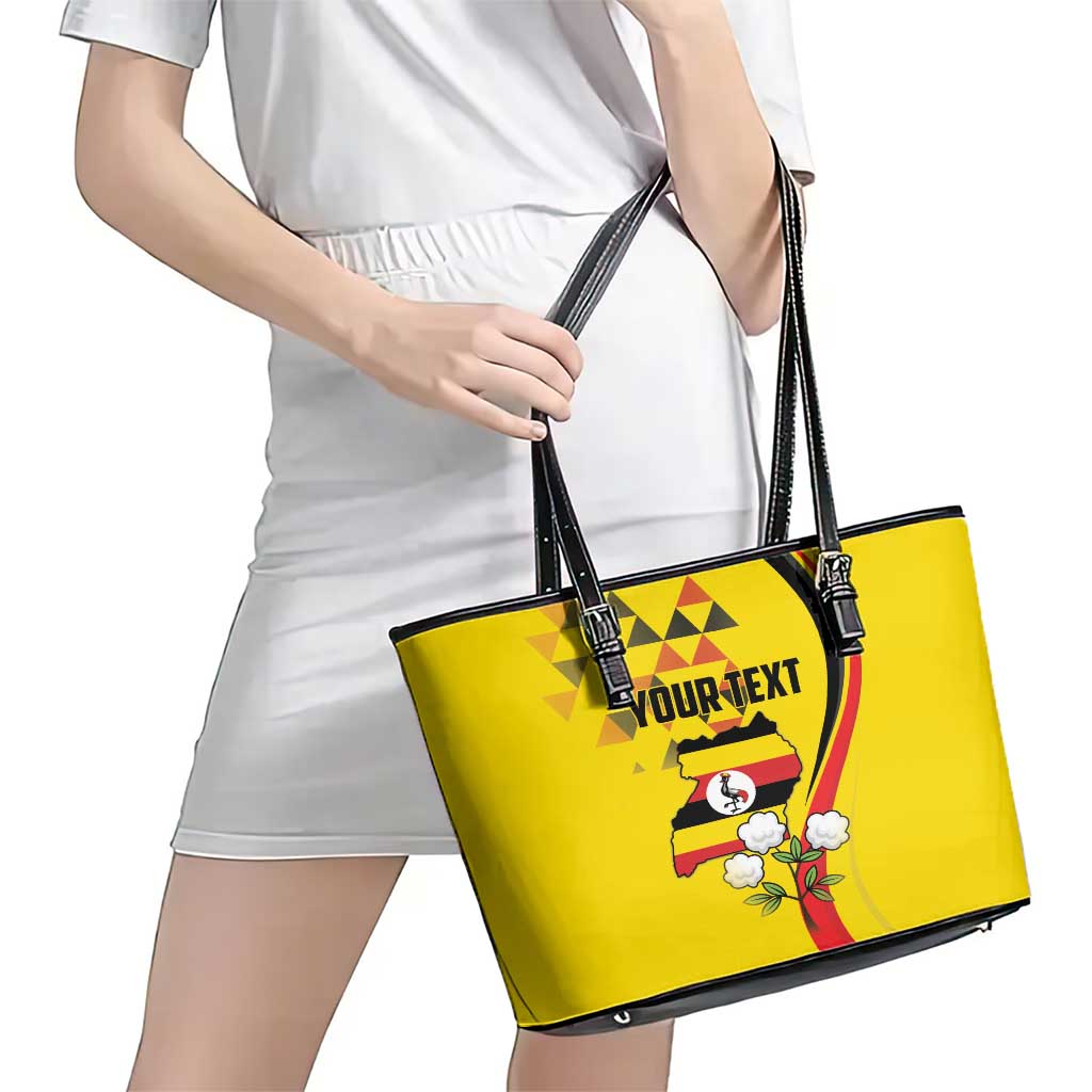 Personalized Uganda Independence Day Leather Tote Bag Grey Crowned Crane Bird LT18
