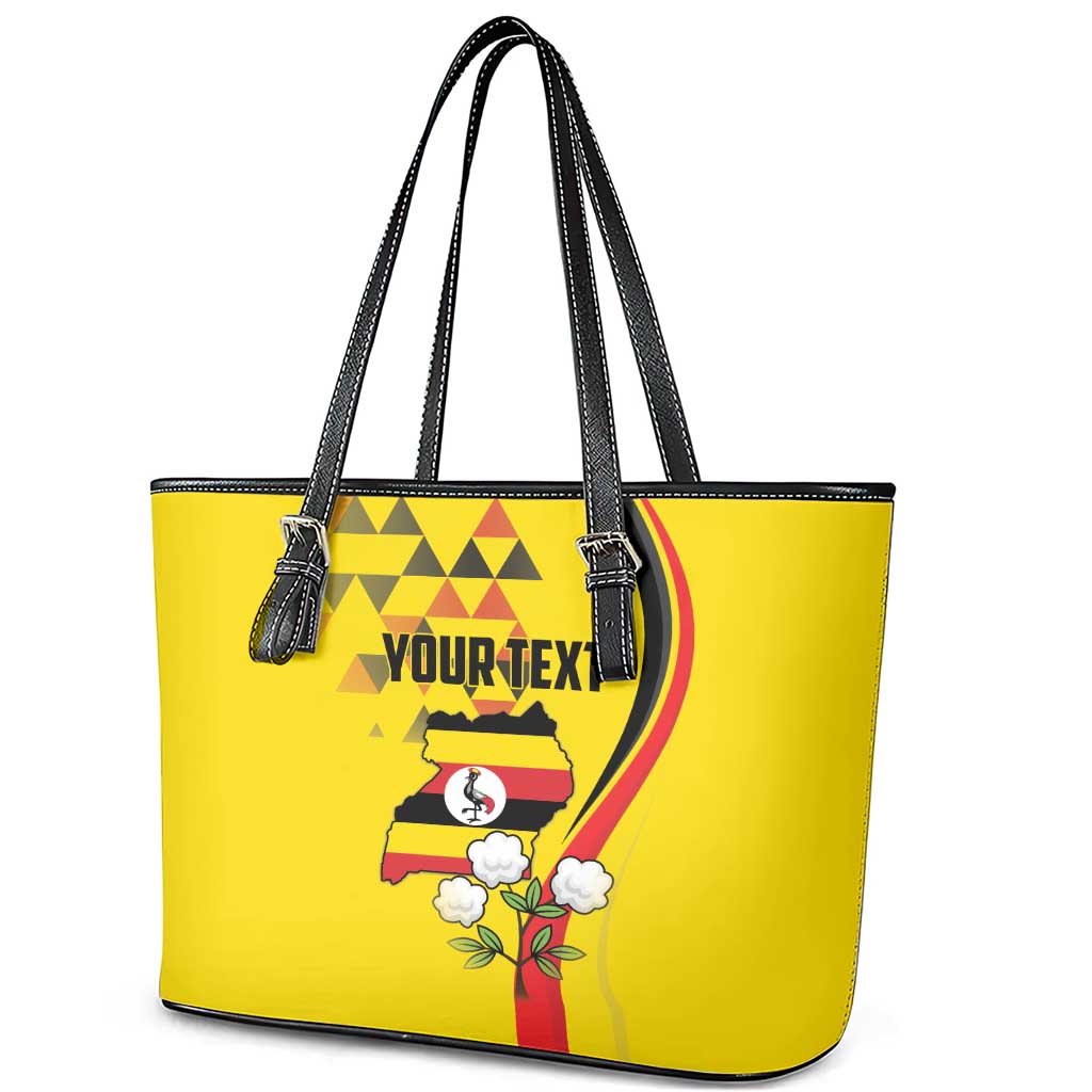 Personalized Uganda Independence Day Leather Tote Bag Grey Crowned Crane Bird LT18