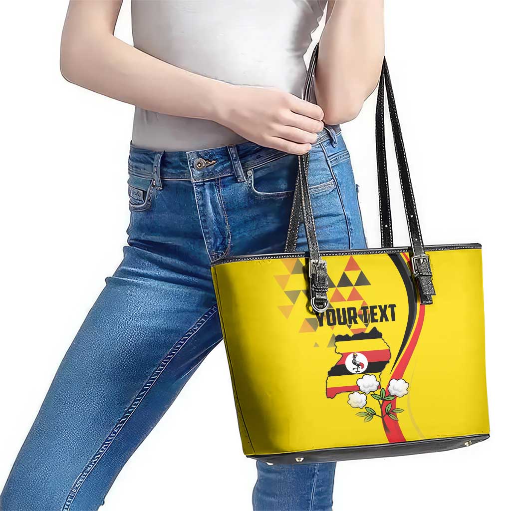 Personalized Uganda Independence Day Leather Tote Bag Grey Crowned Crane Bird LT18