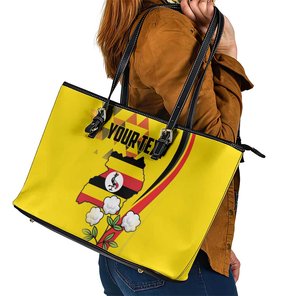Personalized Uganda Independence Day Leather Tote Bag Grey Crowned Crane Bird LT18