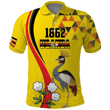 Personalized Uganda Independence Day Polo Shirt Grey Crowned Crane Bird LT18
