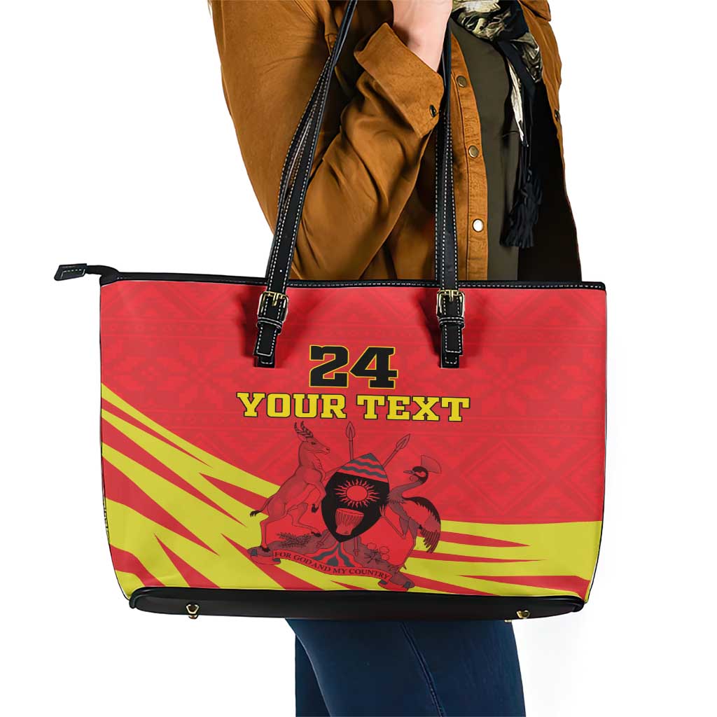 Custom Uganda Independence Day 1962 Leather Tote Bag Coat Of Arms With Kente Patterns LT18
