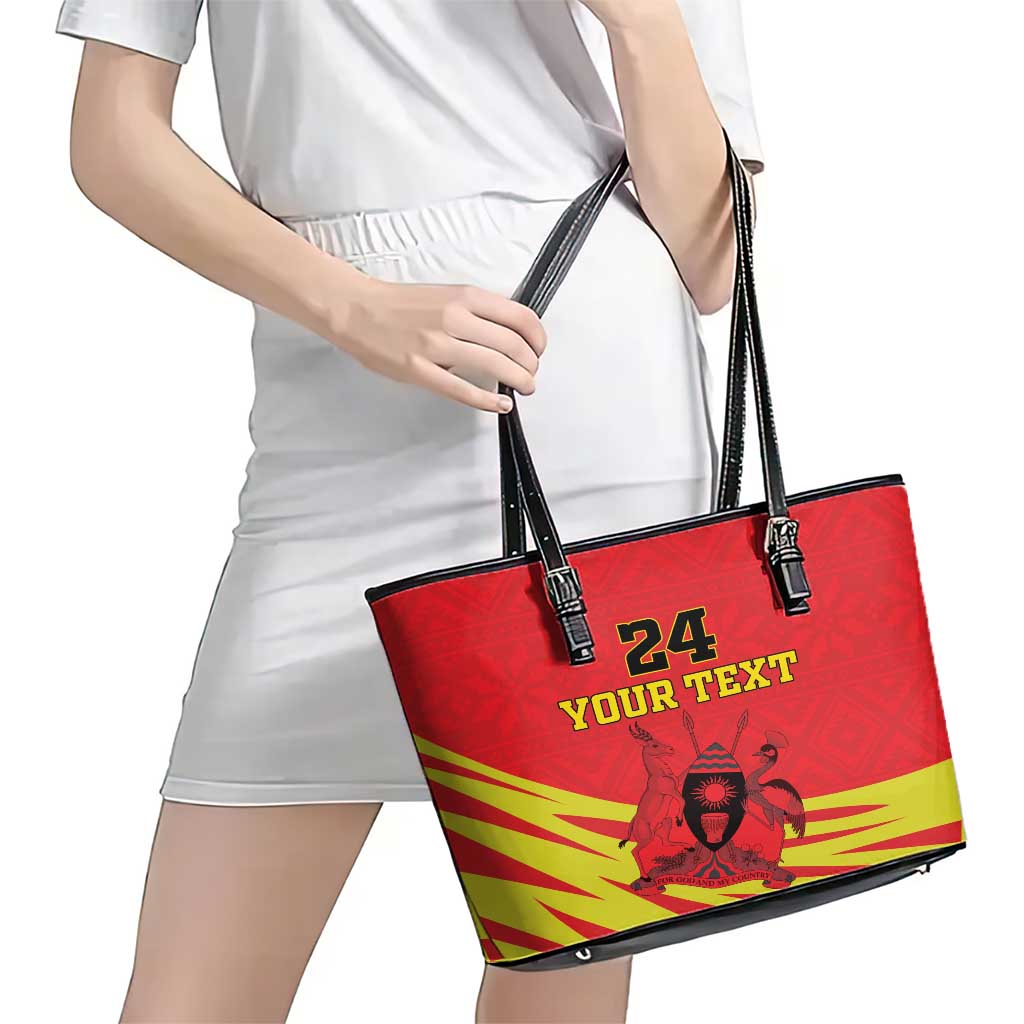 Custom Uganda Independence Day 1962 Leather Tote Bag Coat Of Arms With Kente Patterns LT18