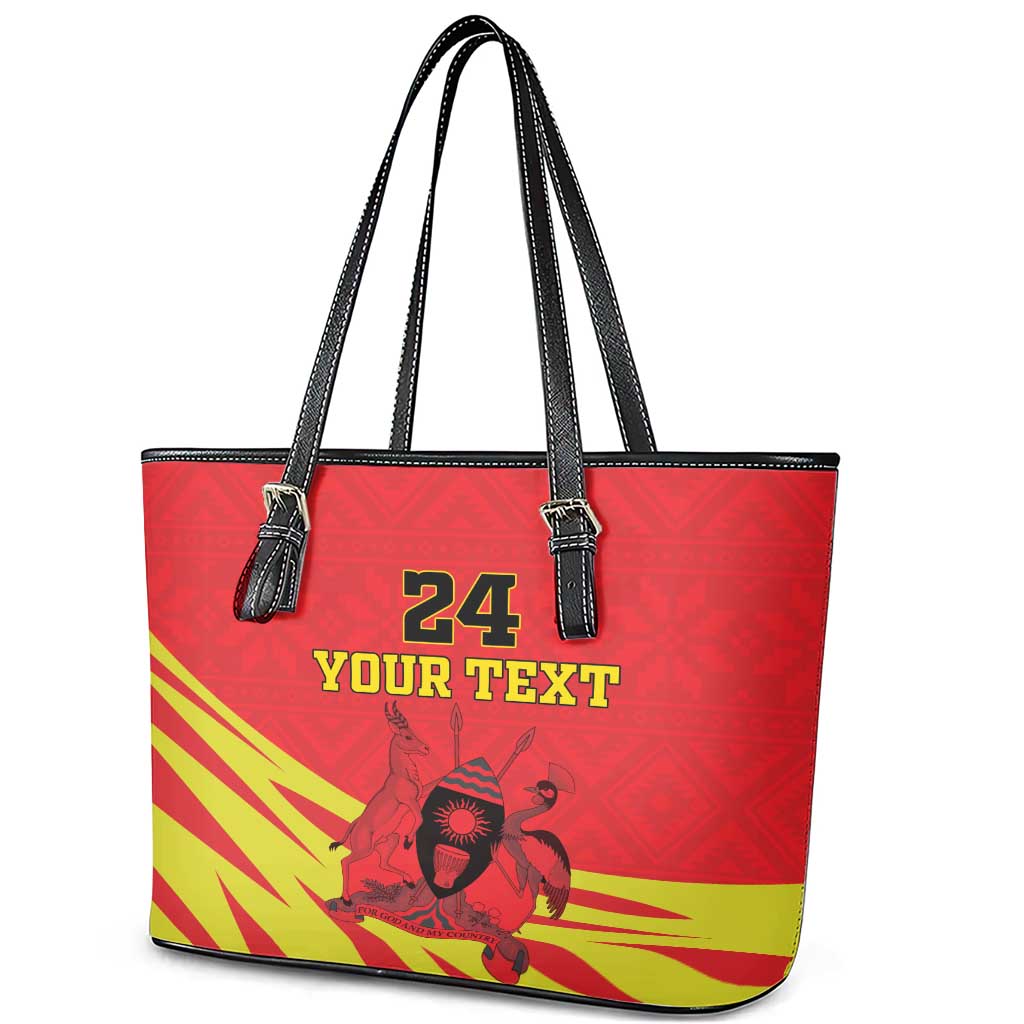 Custom Uganda Independence Day 1962 Leather Tote Bag Coat Of Arms With Kente Patterns LT18