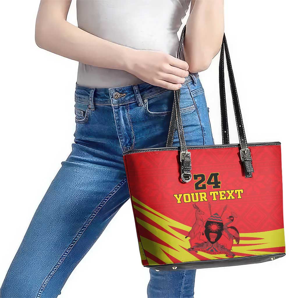 Custom Uganda Independence Day 1962 Leather Tote Bag Coat Of Arms With Kente Patterns LT18