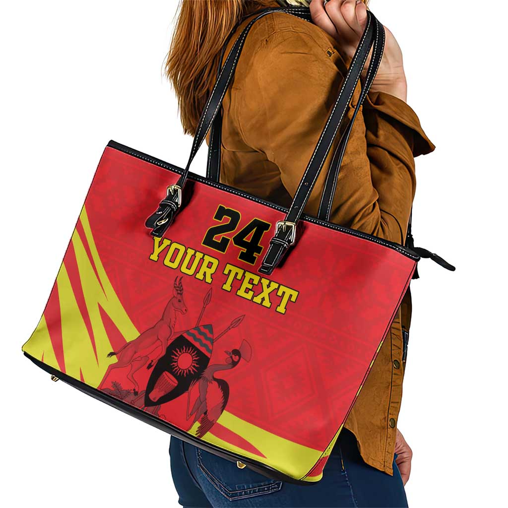 Custom Uganda Independence Day 1962 Leather Tote Bag Coat Of Arms With Kente Patterns LT18