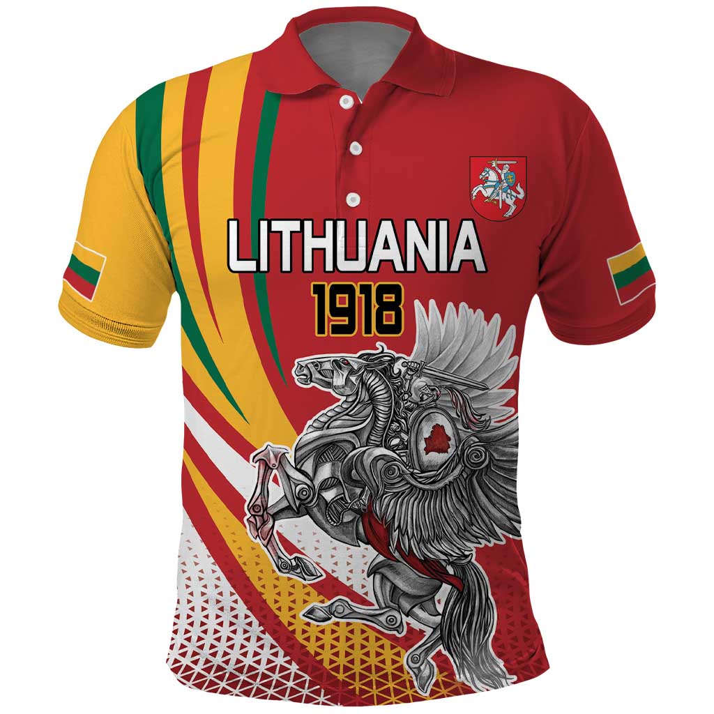 Personalized Lithuania Independence Day Polo Shirt Lithuanian Vytis Swoosh LT18