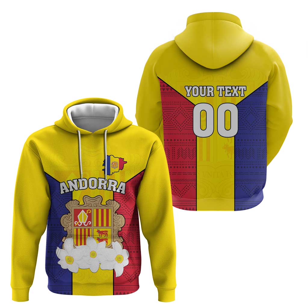 Custom Andorra Coat Of Arms Hoodie Narcissus Poeticus Flowers Flag Style LT18