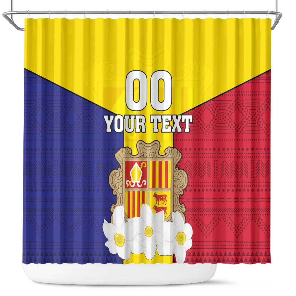 Custom Andorra Coat Of Arms Shower Curtain Narcissus Poeticus Flowers Flag Style LT18