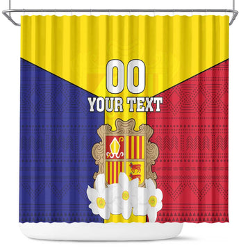 Custom Andorra Coat Of Arms Shower Curtain Narcissus Poeticus Flowers Flag Style LT18