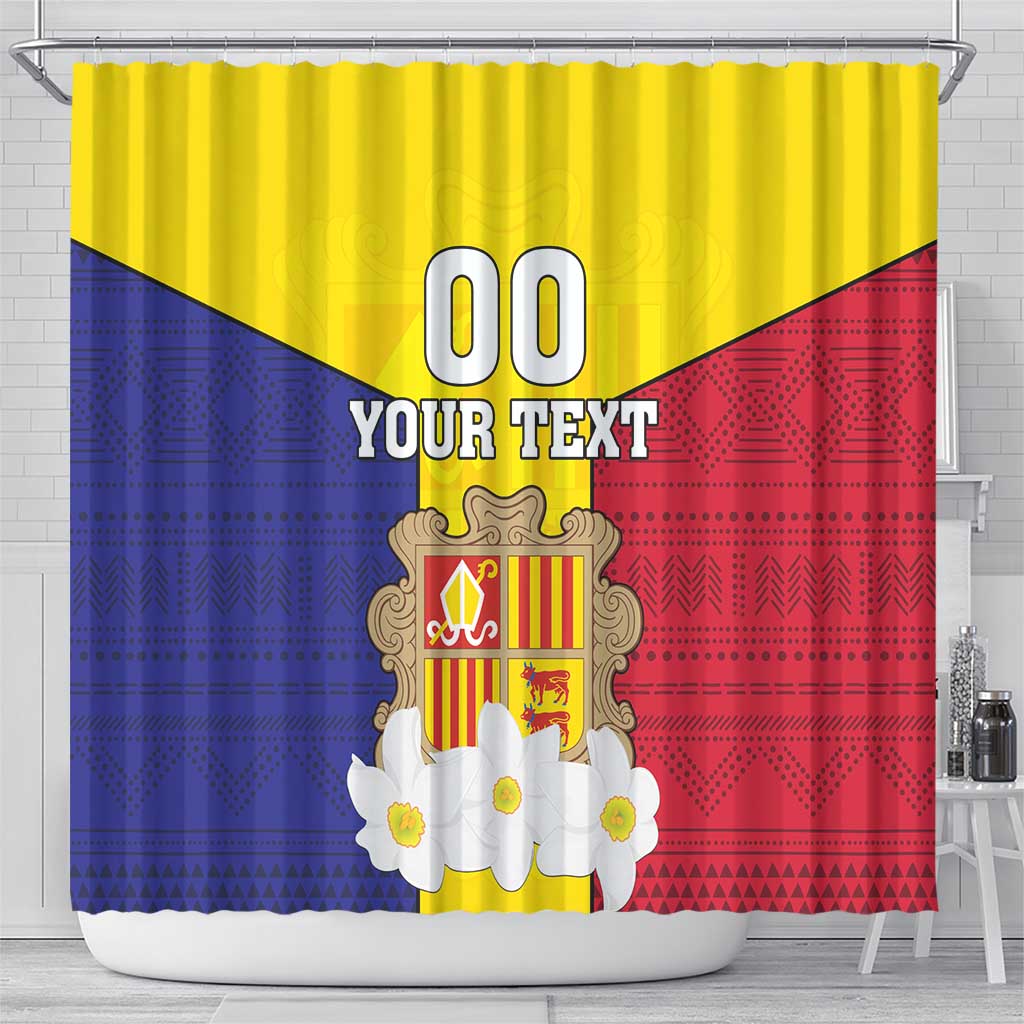 Custom Andorra Coat Of Arms Shower Curtain Narcissus Poeticus Flowers Flag Style LT18
