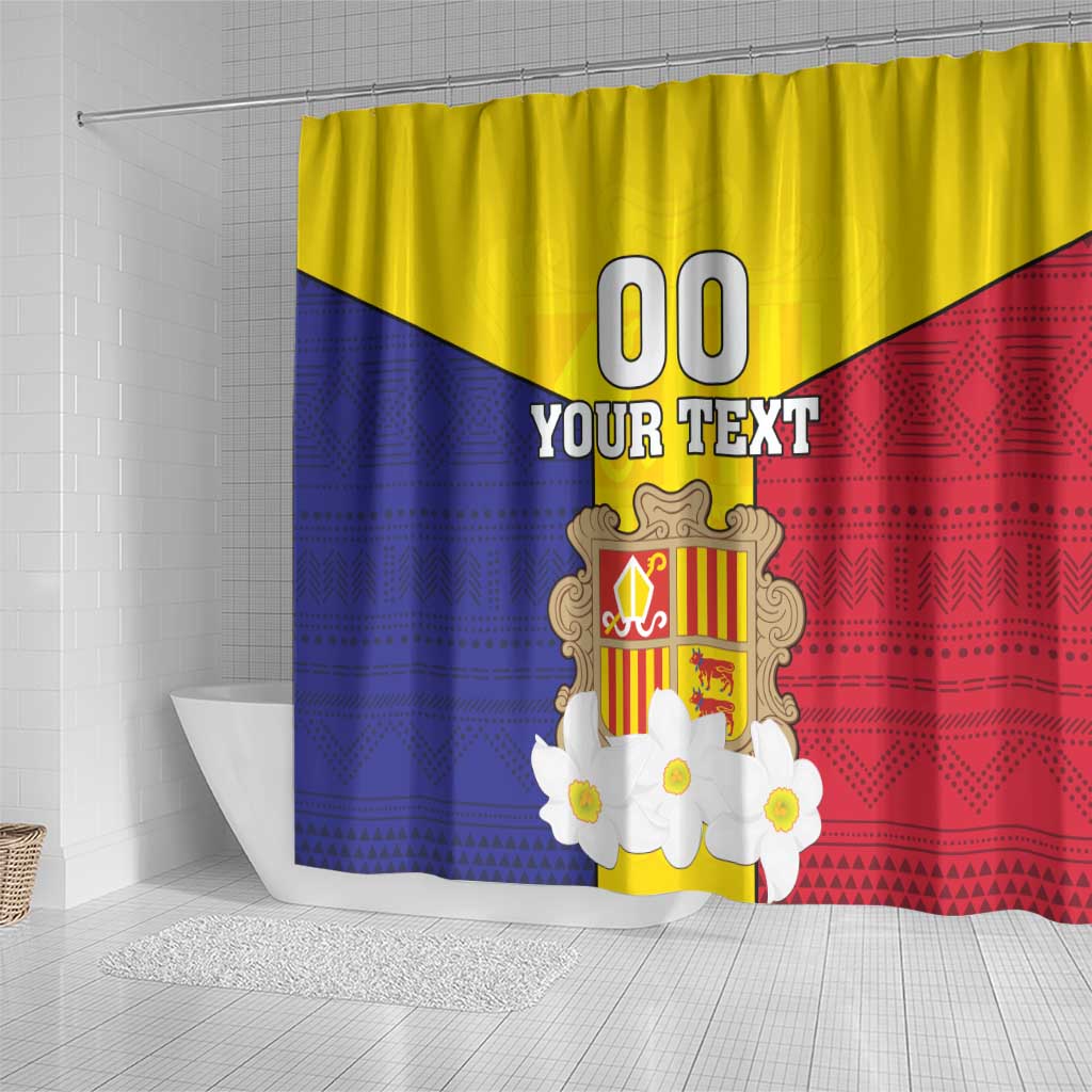 Custom Andorra Coat Of Arms Shower Curtain Narcissus Poeticus Flowers Flag Style LT18