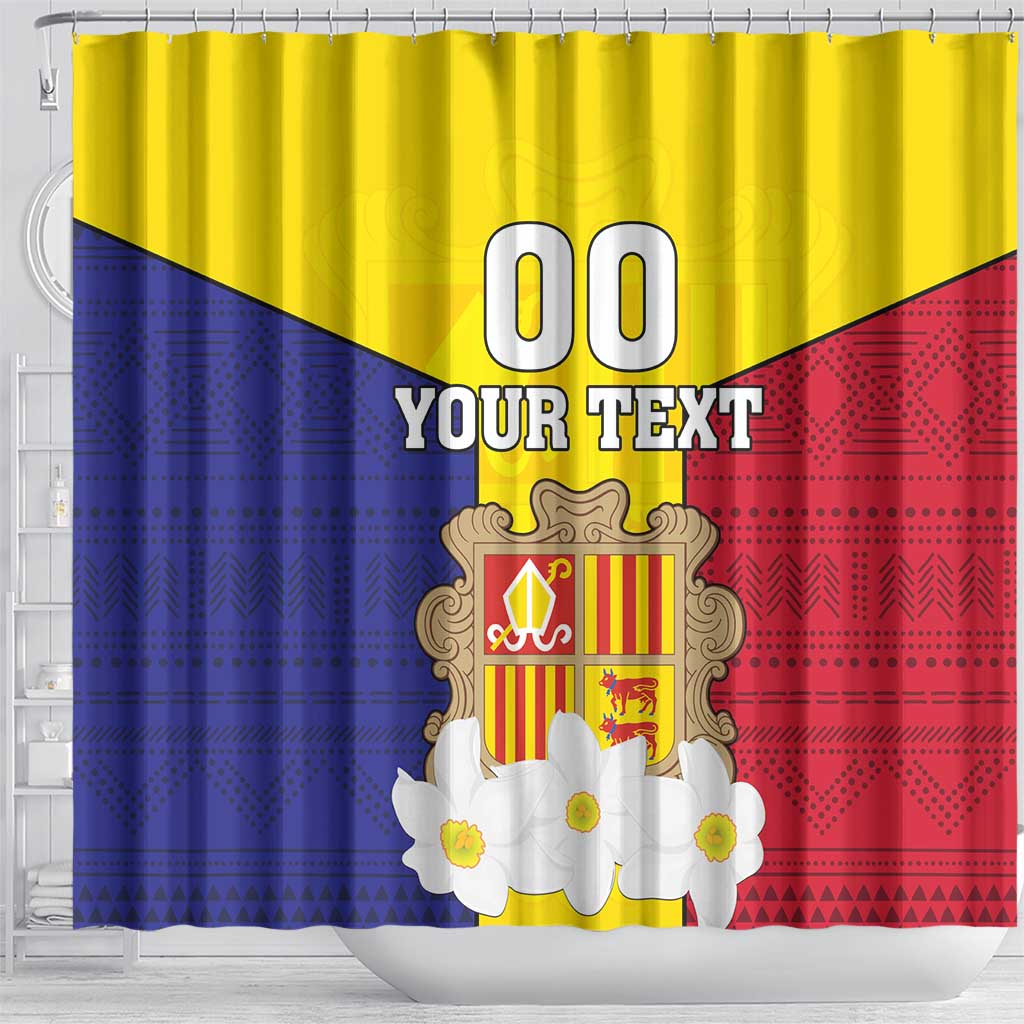 Custom Andorra Coat Of Arms Shower Curtain Narcissus Poeticus Flowers Flag Style LT18