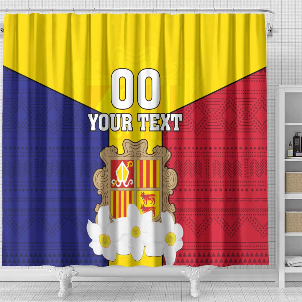 Custom Andorra Coat Of Arms Shower Curtain Narcissus Poeticus Flowers Flag Style LT18