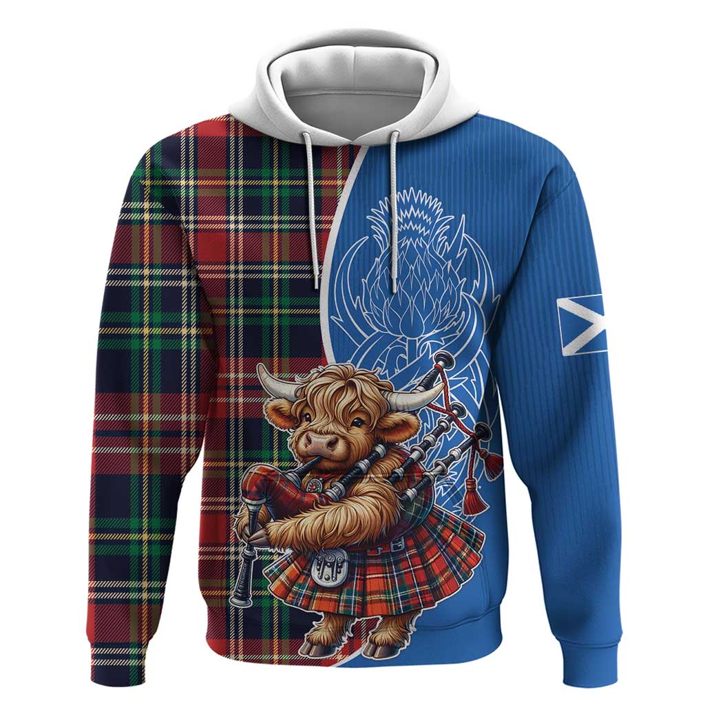 Scottish Tartan Hoodie Highland Cow Playing Bagpipes LT18
