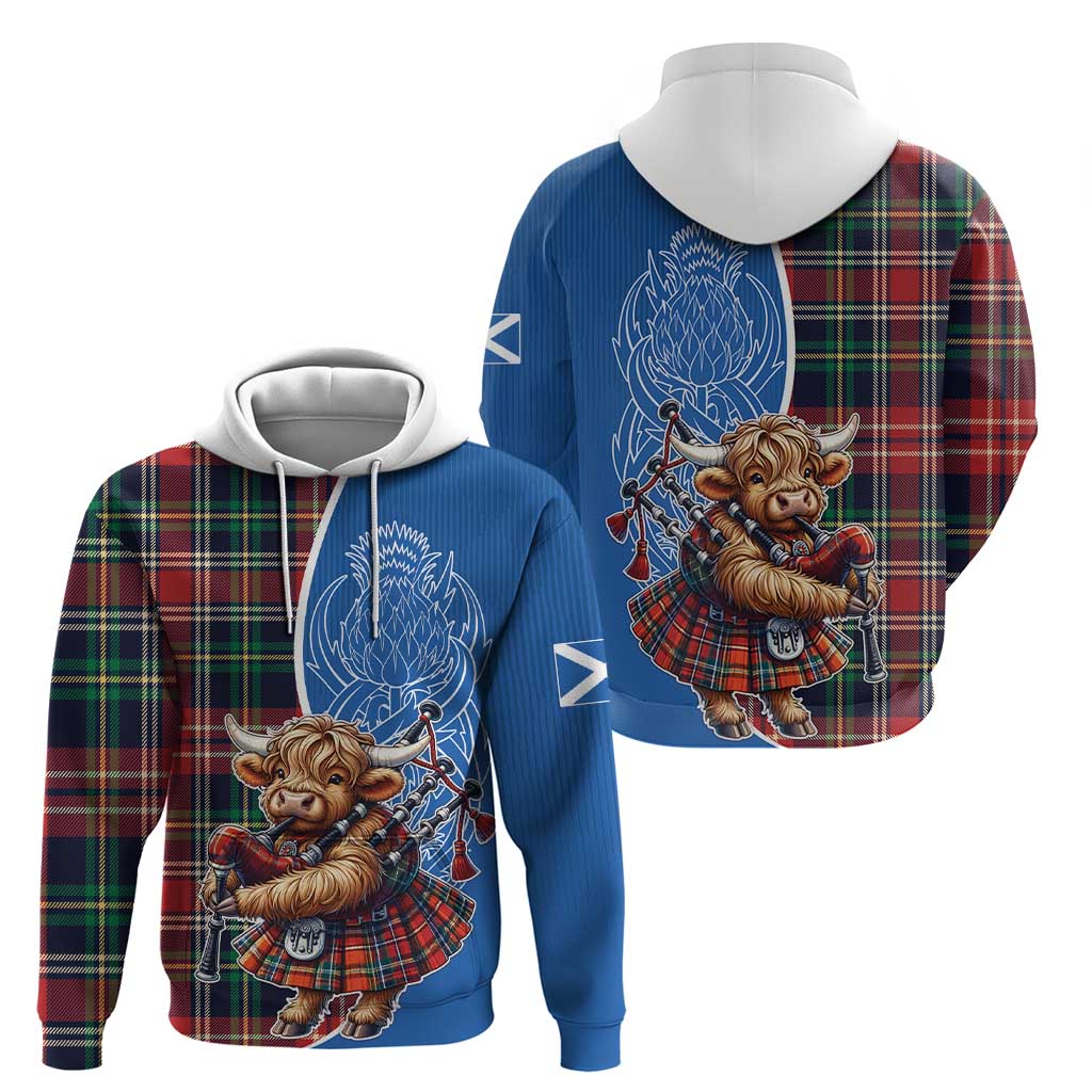 Scottish Tartan Hoodie Highland Cow Playing Bagpipes LT18