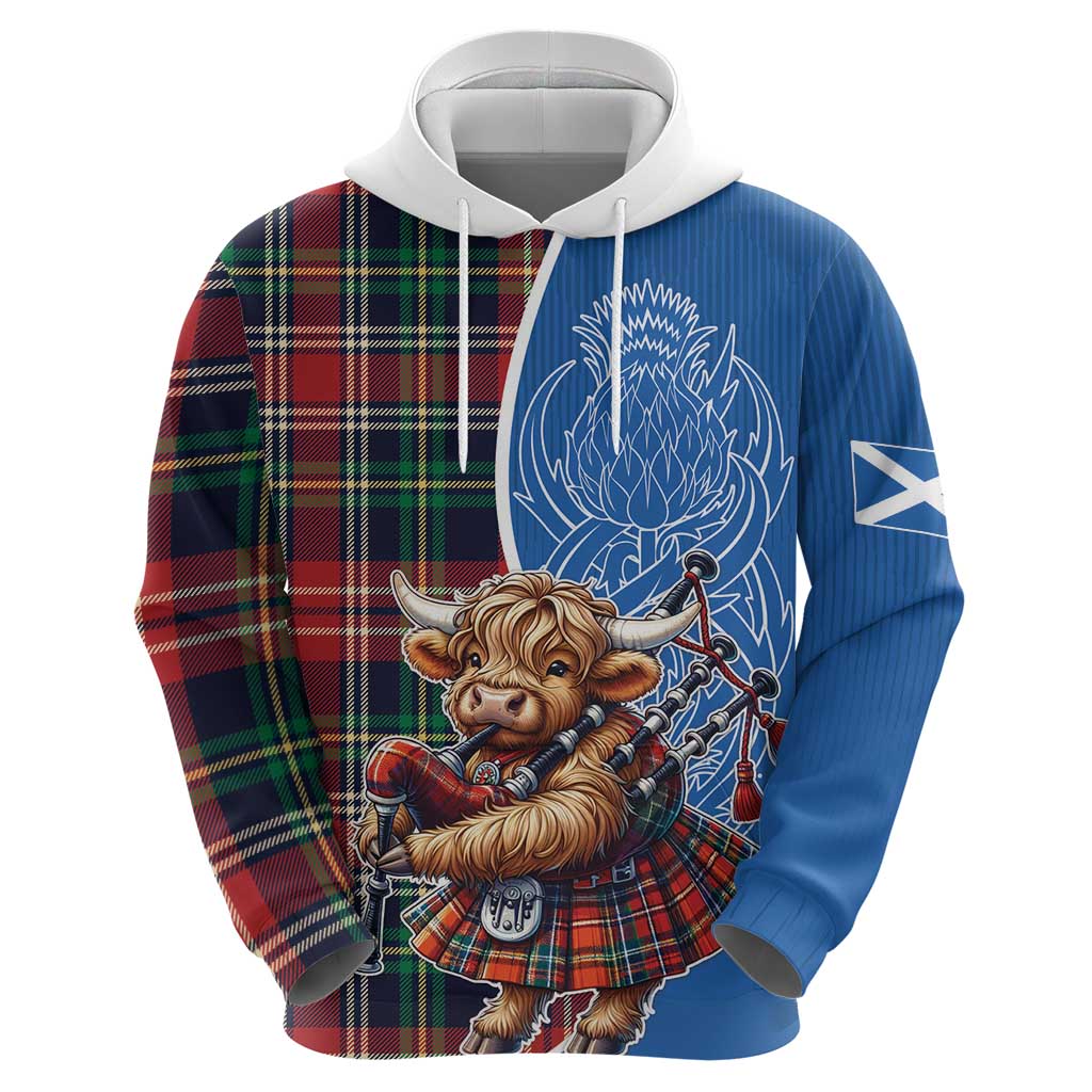 Scottish Tartan Hoodie Highland Cow Playing Bagpipes LT18