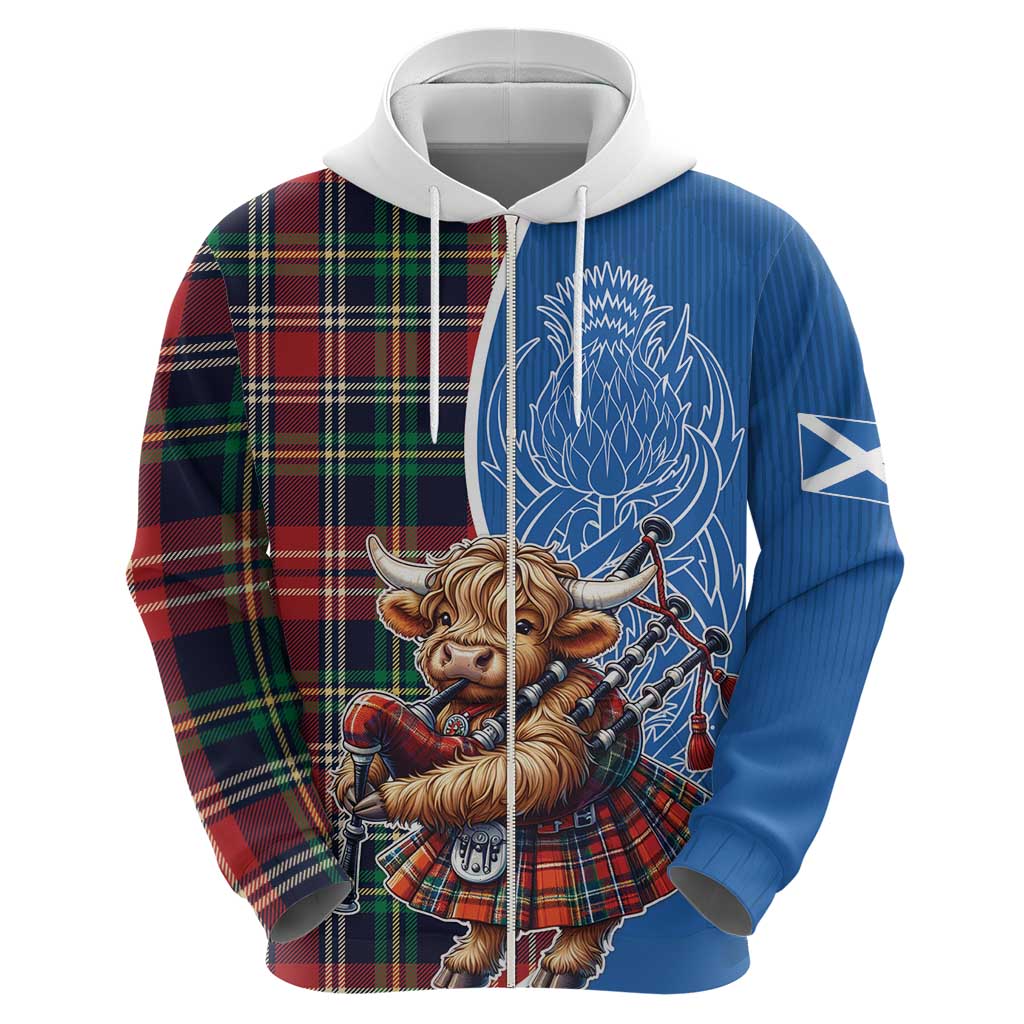 Scottish Tartan Hoodie Highland Cow Playing Bagpipes LT18