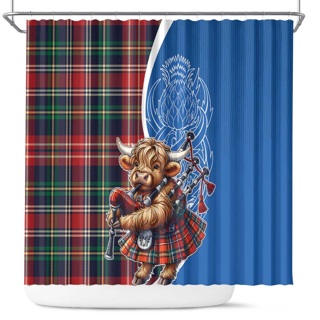 Scottish Tartan Shower Curtain Highland Cow Playing Bagpipes LT18