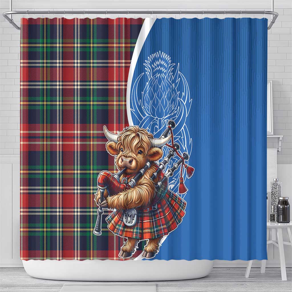 Scottish Tartan Shower Curtain Highland Cow Playing Bagpipes LT18