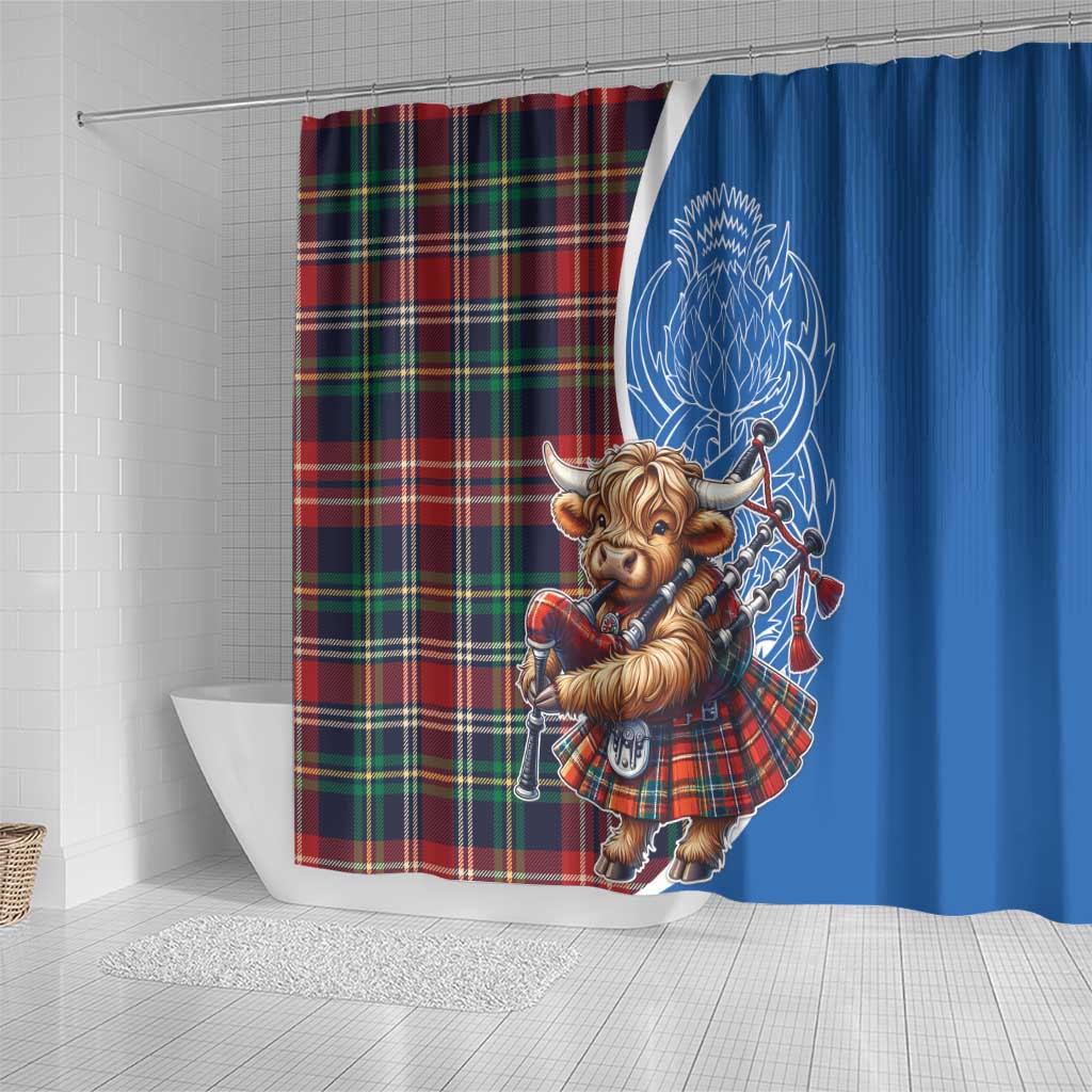 Scottish Tartan Shower Curtain Highland Cow Playing Bagpipes LT18