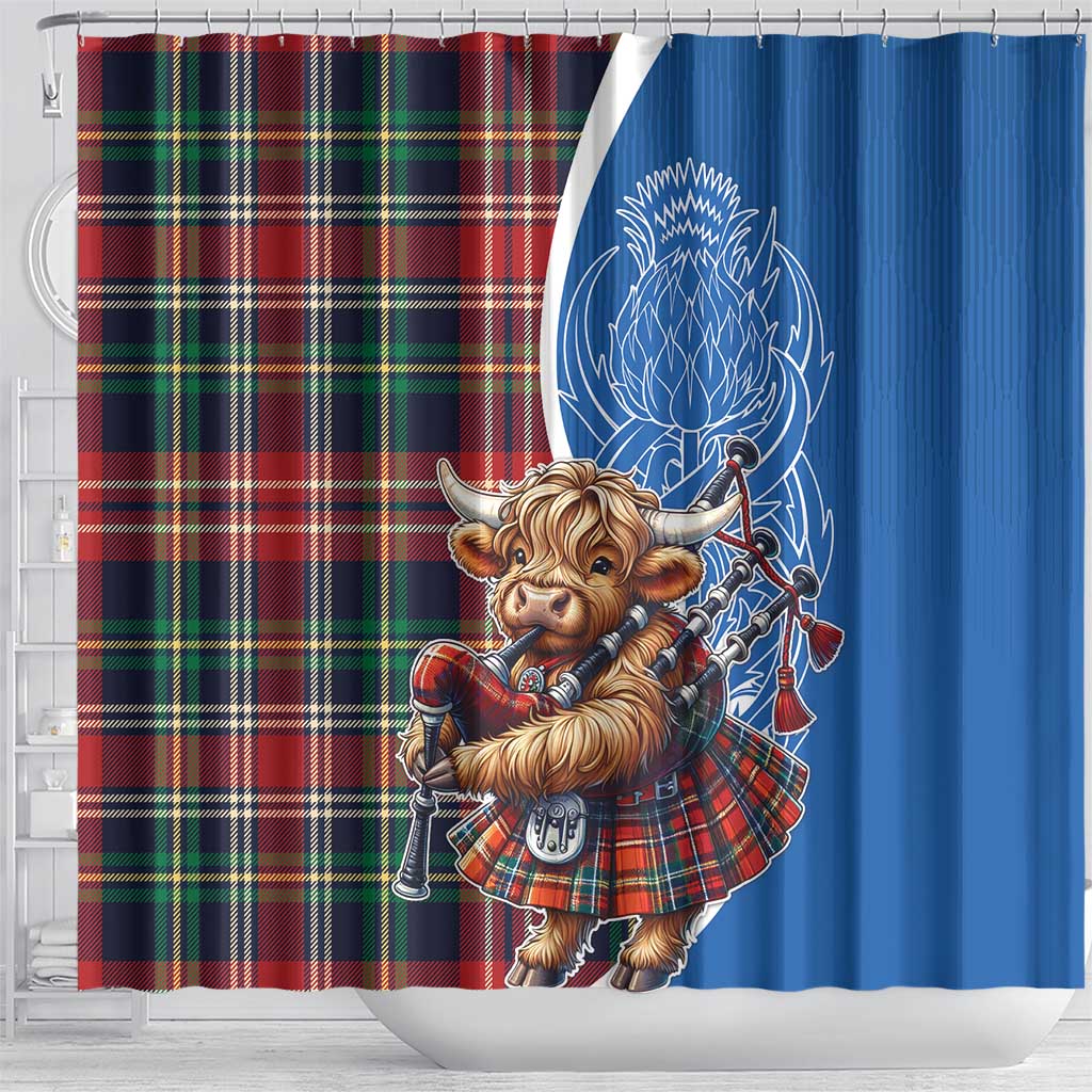 Scottish Tartan Shower Curtain Highland Cow Playing Bagpipes LT18