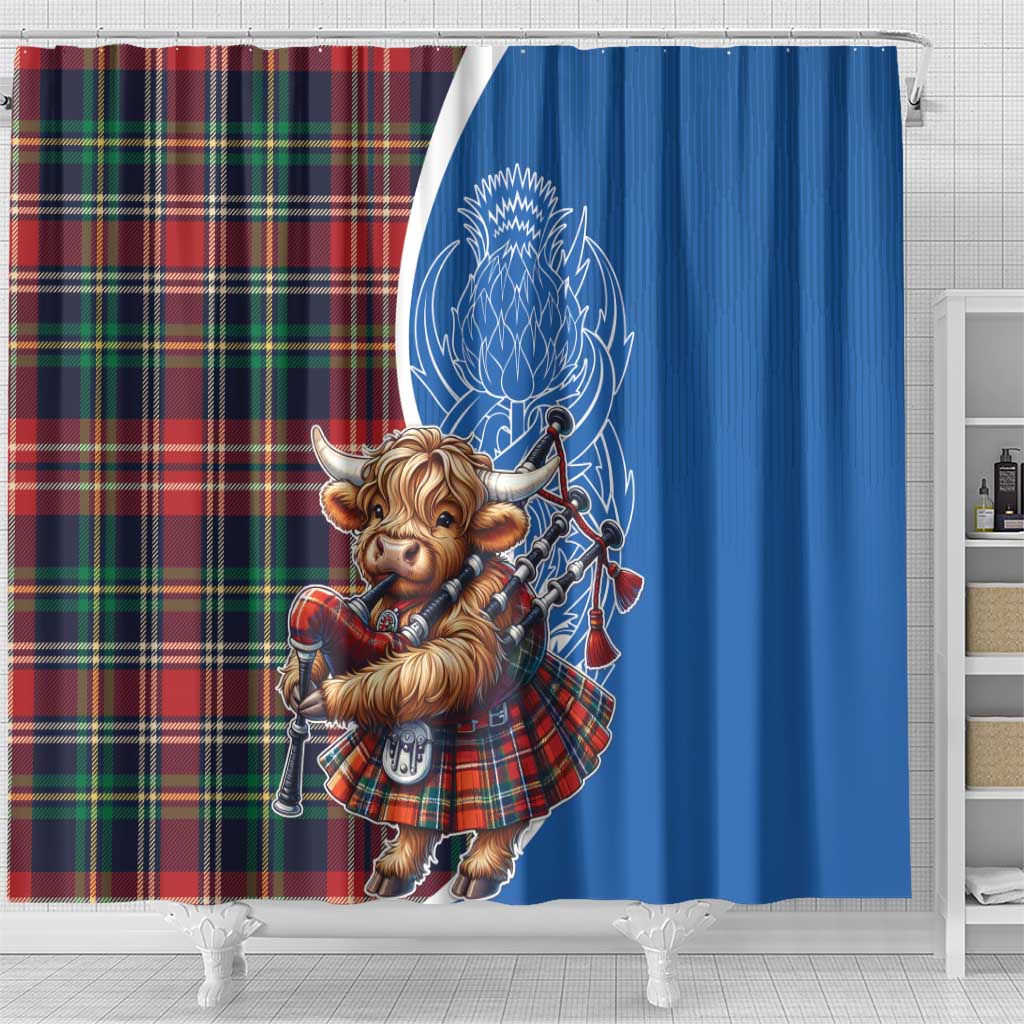 Scottish Tartan Shower Curtain Highland Cow Playing Bagpipes LT18