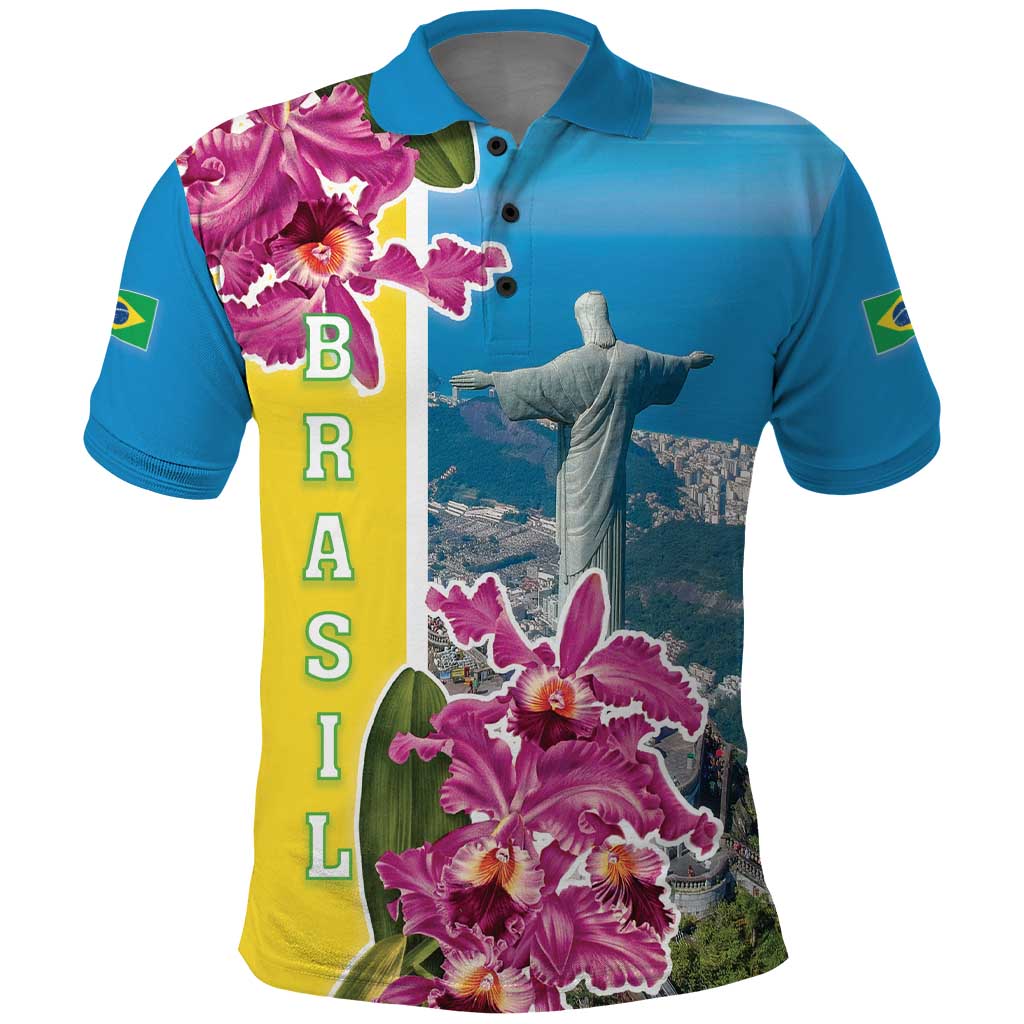 Brazil Cattleya Labiata Polo Shirt Christ The Redeemer And Flag Color Style LT18