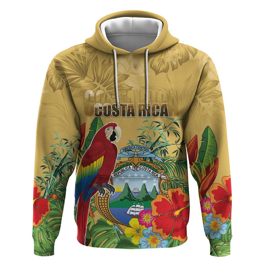 Costa Rica Independence Day Hoodie Scarlet Macaw Parrot Tropical Flowers LT18