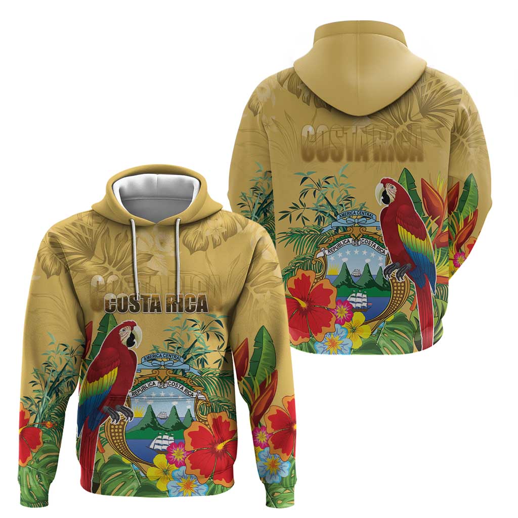 Costa Rica Independence Day Hoodie Scarlet Macaw Parrot Tropical Flowers LT18