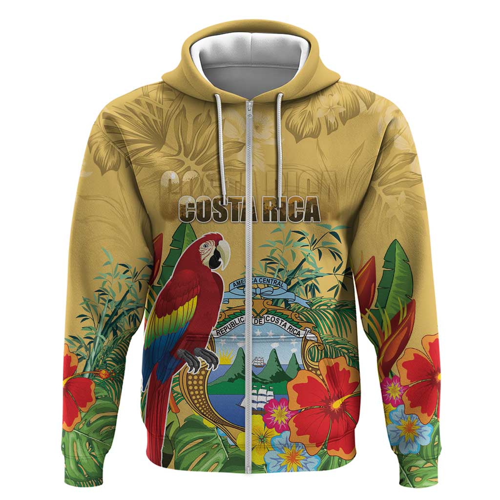 Costa Rica Independence Day Hoodie Scarlet Macaw Parrot Tropical Flowers LT18